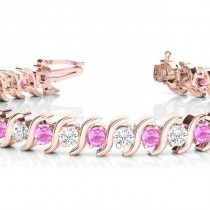 Pink Sapphire & Diamond Tennis S Link Bracelet 14k Rose Gold (4.00ct)