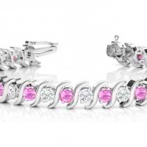 Pink Sapphire & Diamond Tennis S Link Bracelet 14k White Gold (4.00ct)