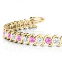 Pink Sapphire & Diamond Tennis S Link Bracelet 14k Yellow Gold (4.00ct)
