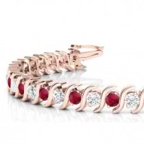 Ruby & Diamond Tennis S Link Bracelet 14k Rose Gold (4.00ct)