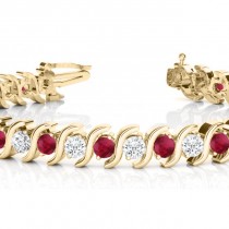 Ruby & Diamond Tennis S Link Bracelet 14k Yellow Gold (4.00ct)