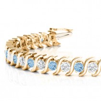 Aquamarine & Diamond Tennis S Link Bracelet 18k Yellow Gold (6.00ct)