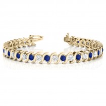 Blue Sapphire & Diamond Tennis S Link Bracelet 18k Yellow Gold (6.00ct)