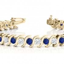 Blue Sapphire & Diamond Tennis S Link Bracelet 18k Yellow Gold (6.00ct)