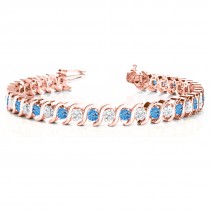 Blue Topaz & Diamond Tennis S Link Bracelet 18k Rose Gold (6.00ct)