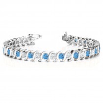 Blue Topaz & Diamond Tennis S Link Bracelet 18k White Gold (6.00ct)