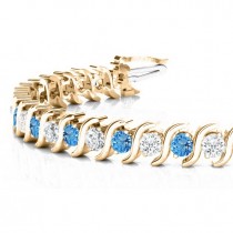 Blue Topaz & Diamond Tennis S Link Bracelet 18k Yellow Gold (6.00ct)