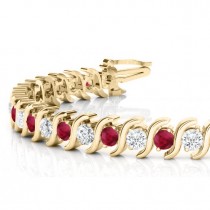 Ruby & Diamond Tennis S Link Bracelet 18k Yellow Gold (6.00ct)