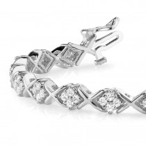 Diamond Twisted Cluster Link Bracelet 14k White Gold (2.16ct)
