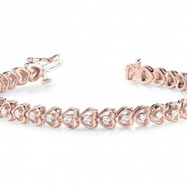 Diamond Tennis Heart Link Bracelet 14k Rose Gold (1.23ct)