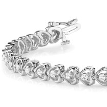 Diamond Tennis Heart Link Bracelet 14k White Gold (1.23ct)