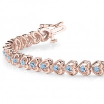 Aquamarine Tennis Heart Link Bracelet 14k Rose Gold (2.00ct)
