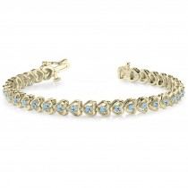 Aquamarine Tennis Heart Link Bracelet 14k Yellow Gold (2.00ct)