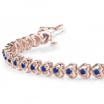 Blue Sapphire Tennis Heart Link Bracelet 14k Rose Gold (2.00ct)