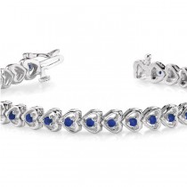 Blue Sapphire Tennis Heart Link Bracelet 14k White Gold (2.00ct)