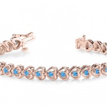 Blue Topaz Tennis Heart Link Bracelet 14k Rose Gold (2.00ct)