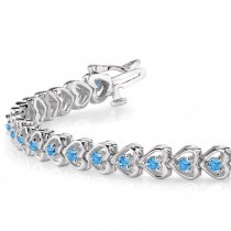 Blue Topaz Tennis Heart Link Bracelet 14k White Gold (2.00ct)