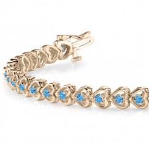 Blue Topaz Tennis Heart Link Bracelet 14k Yellow Gold (2.00ct)