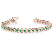 Emerald Tennis Heart Link Bracelet 14k Rose Gold (2.00ct)