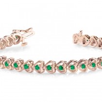 Emerald Tennis Heart Link Bracelet 14k Rose Gold (2.00ct)