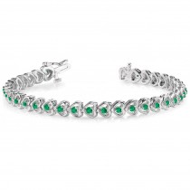 Emerald Tennis Heart Link Bracelet 14k White Gold (2.00ct)