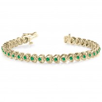 Emerald Tennis Heart Link Bracelet 14k Yellow Gold (2.00ct)