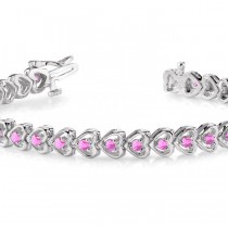 Pink Sapphire Tennis In Line Heart Link Bracelet 14k White Gold (2.00ct)