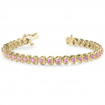 Pink Sapphire Tennis In Line Heart Link Bracelet 14k Yellow Gold (2.00ct)