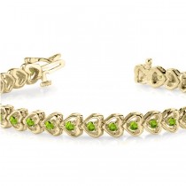 Peridot Tennis Heart Link Bracelet 14k Yellow Gold (2.00ct)