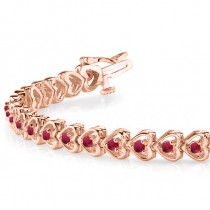 Ruby Tennis Heart Link Bracelet 14k Rose Gold (2.00ct)