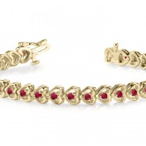 Ruby Tennis Heart Link Bracelet 14k Yellow Gold (2.00ct)