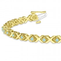 Aquamarine XOXO Chained Line Bracelet 14k Yellow Gold (1.50ct)