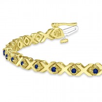 Blue Sapphire XOXO Chained Line Bracelet 14k Yellow Gold (1.50ct)