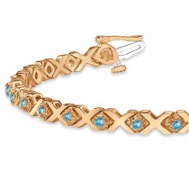 Blue Topaz XOXO Chained Line Bracelet 14k Rose Gold (1.50ct)