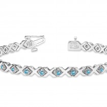Blue Topaz XOXO Chained Line Bracelet 14k White Gold (1.50ct)