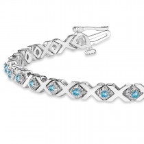 Blue Topaz XOXO Chained Line Bracelet 14k White Gold (1.50ct)