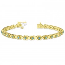 Blue Topaz XOXO Chained Line Bracelet 14k Yellow Gold (1.50ct)