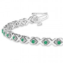 Emerald XOXO Chained Line Bracelet 14k White Gold (1.50ct)