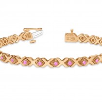 Pink Sapphire XOXO Chained Line Bracelet 14k Rose Gold (1.50ct)