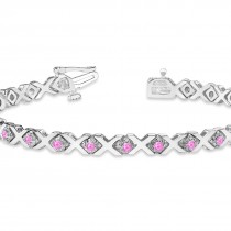 Pink Sapphire XOXO Chained Line Bracelet 14k White Gold (1.50ct)