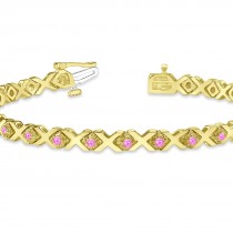Pink Sapphire XOXO Chained Line Bracelet 14k Yellow Gold (1.50ct)