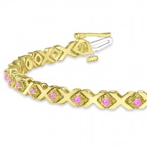 Pink Sapphire XOXO Chained Line Bracelet 14k Yellow Gold (1.50ct)