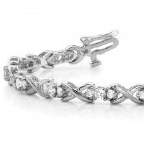 Diamond XOXO Twisted Three Stone Link Bracelet 14k White Gold (1.95ct)