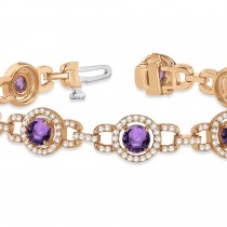 Luxury Halo Amethyst & Diamond Link Bracelet 14k Rose Gold (8.00ct)