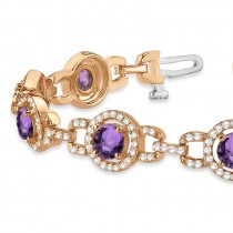 Luxury Halo Amethyst & Diamond Link Bracelet 14k Rose Gold (8.00ct)