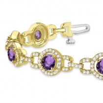 Luxury Halo Amethyst & Diamond Link Bracelet 14k Yellow Gold (8.00ct)