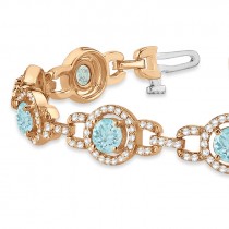 Luxury Halo Aquamarine & Diamond Link Bracelet 14k Rose Gold (8.00ct)