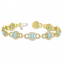 Luxury Halo Aquamarine & Diamond Link Bracelet 14k Yellow Gold (8.00ct)