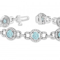 Luxury Halo Aquamarine & Diamond Link Bracelet 18k White Gold (8.00ct)