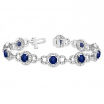 Luxury Halo Lab Blue Sapphire & Lab Diamond Link Bracelet 14k White Gold (8.00ct)